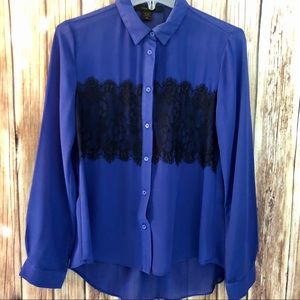 Lime Blue Royal Blue Blouse with Black Lace (M)